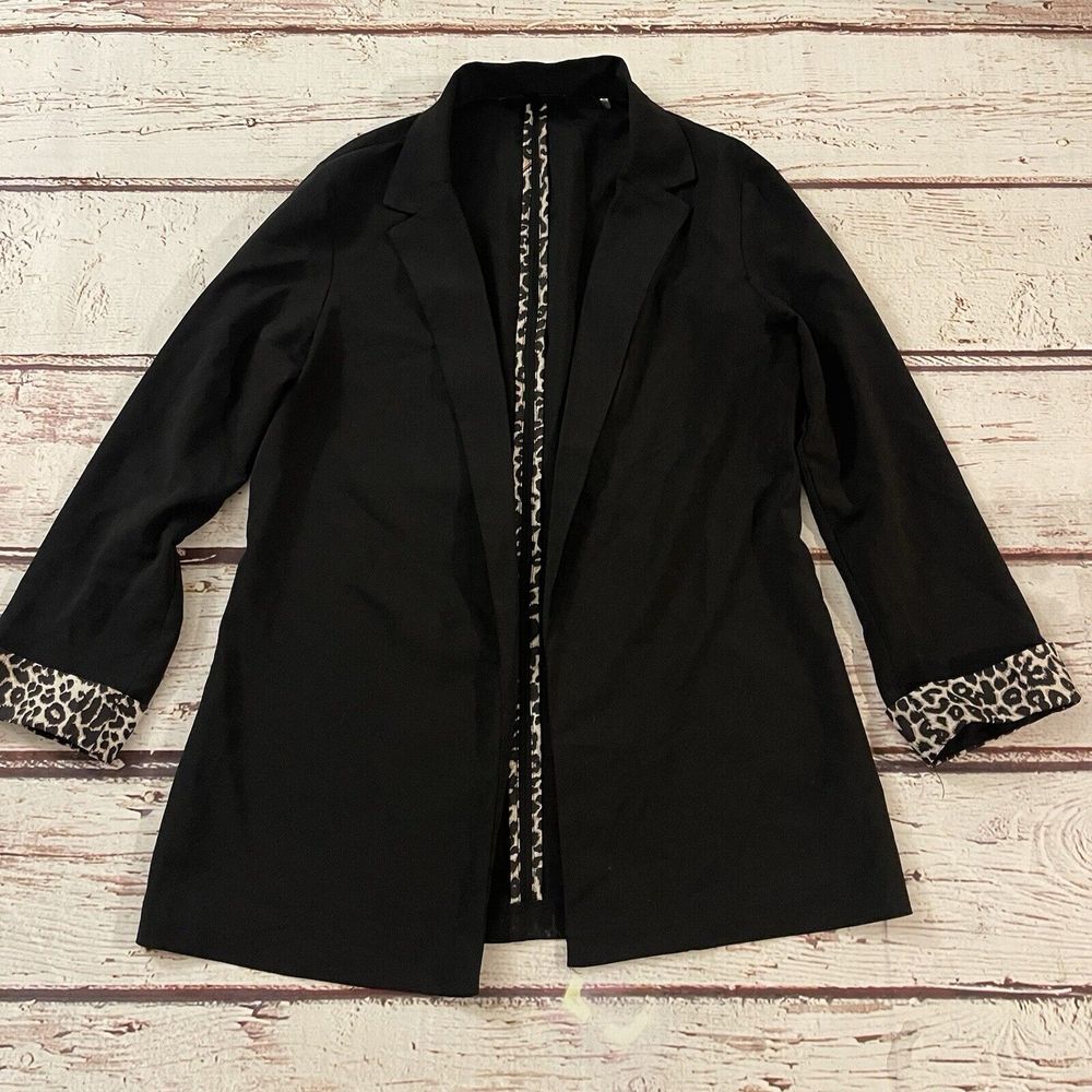 Mosaic & Co Leopard Print Cuff Jacket Blazer Color Black Womens Size‎ Small